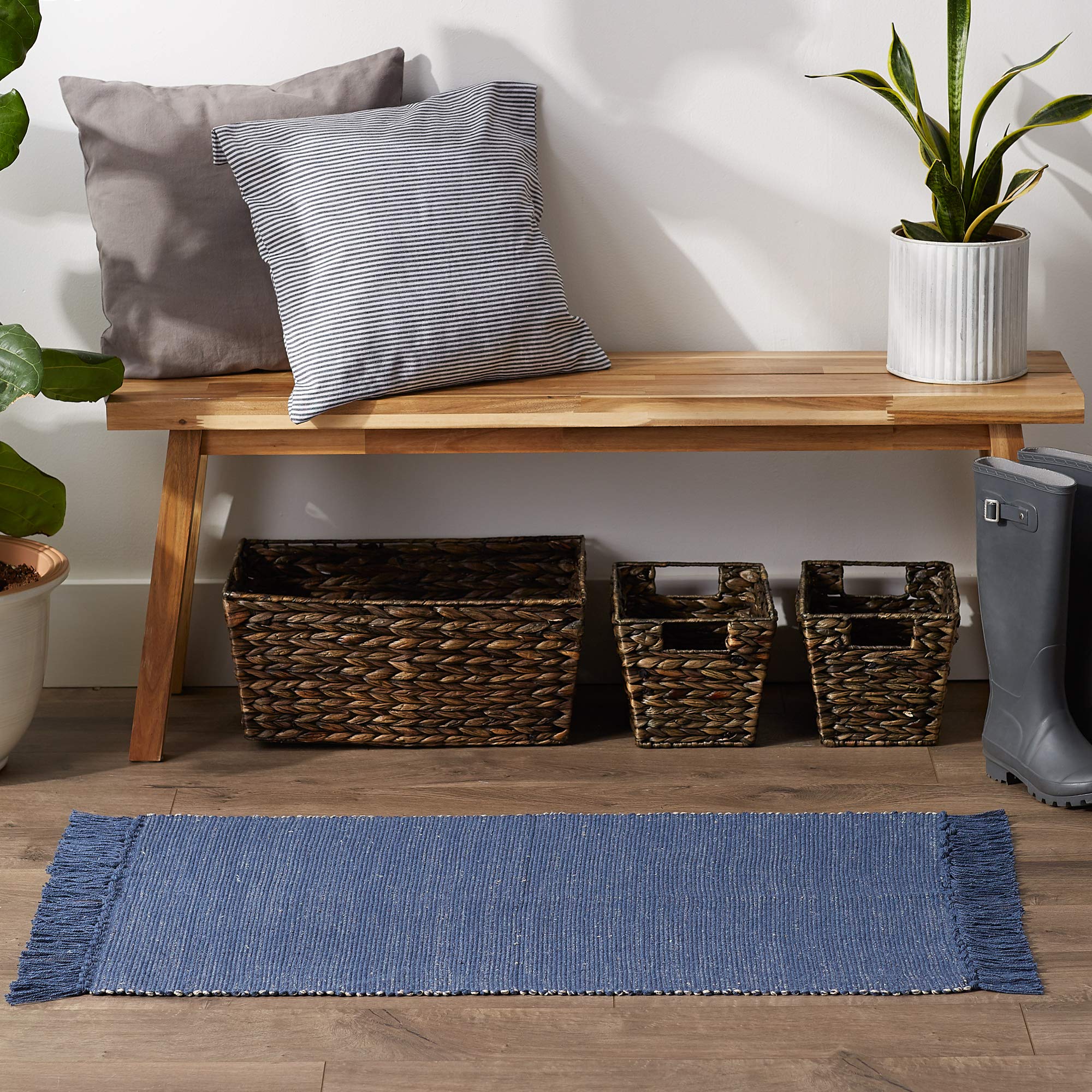 DII Woven Rugs Collection - Ribbed Reversible Cotton 2x3 ft, French Blue & Off-White, Model 6227