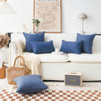 Home Brilliant Linen Euro Sham Large Throw Pillow Cover For Patio Floor, 26 X 26 Inch(66X66 Cm), Navy Blue