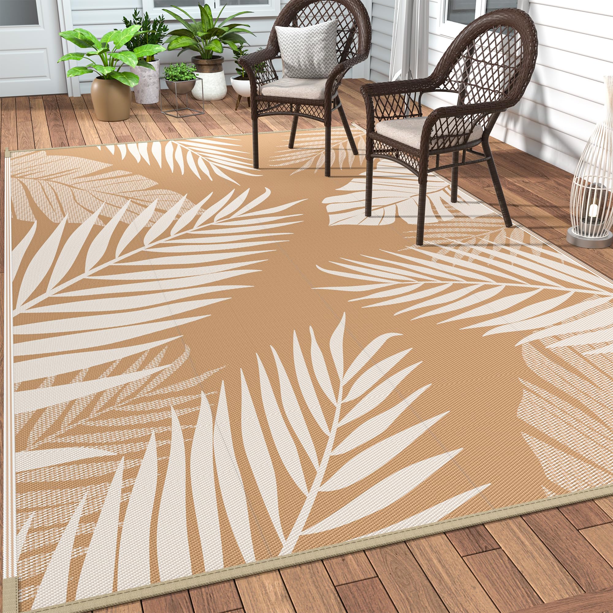 Genimo Outdoor Rug 5' X 8' Waterproof For Patios Clearance, Reversible, Plastic Straw Camping Rug Carpet, Large Area Rugs Mats F