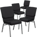 4 Pk. 18.5W Black Patterned Fabric Stacking Church Chair - Silver Vein Frame