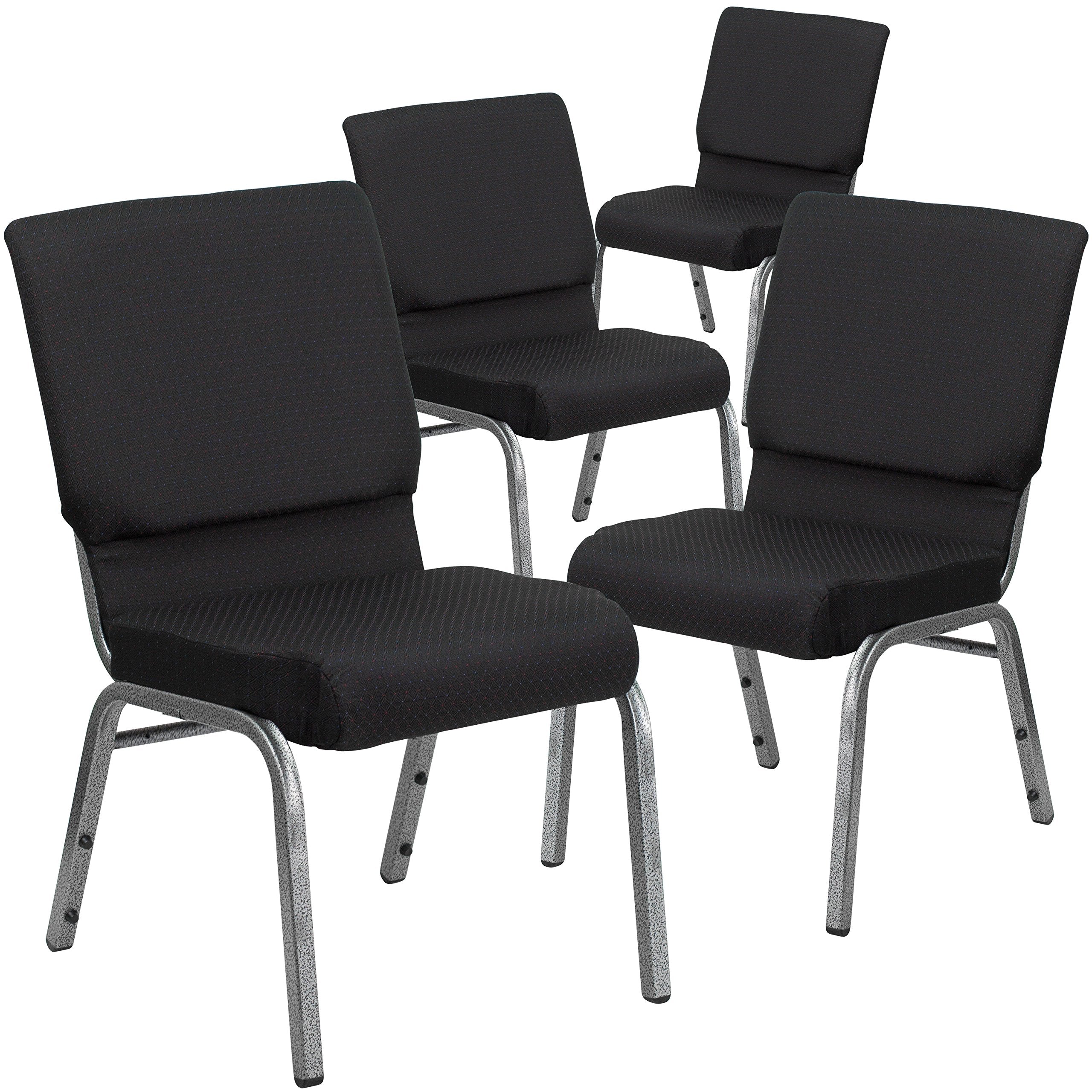 4 Pk. 18.5W Black Patterned Fabric Stacking Church Chair - Silver Vein Frame