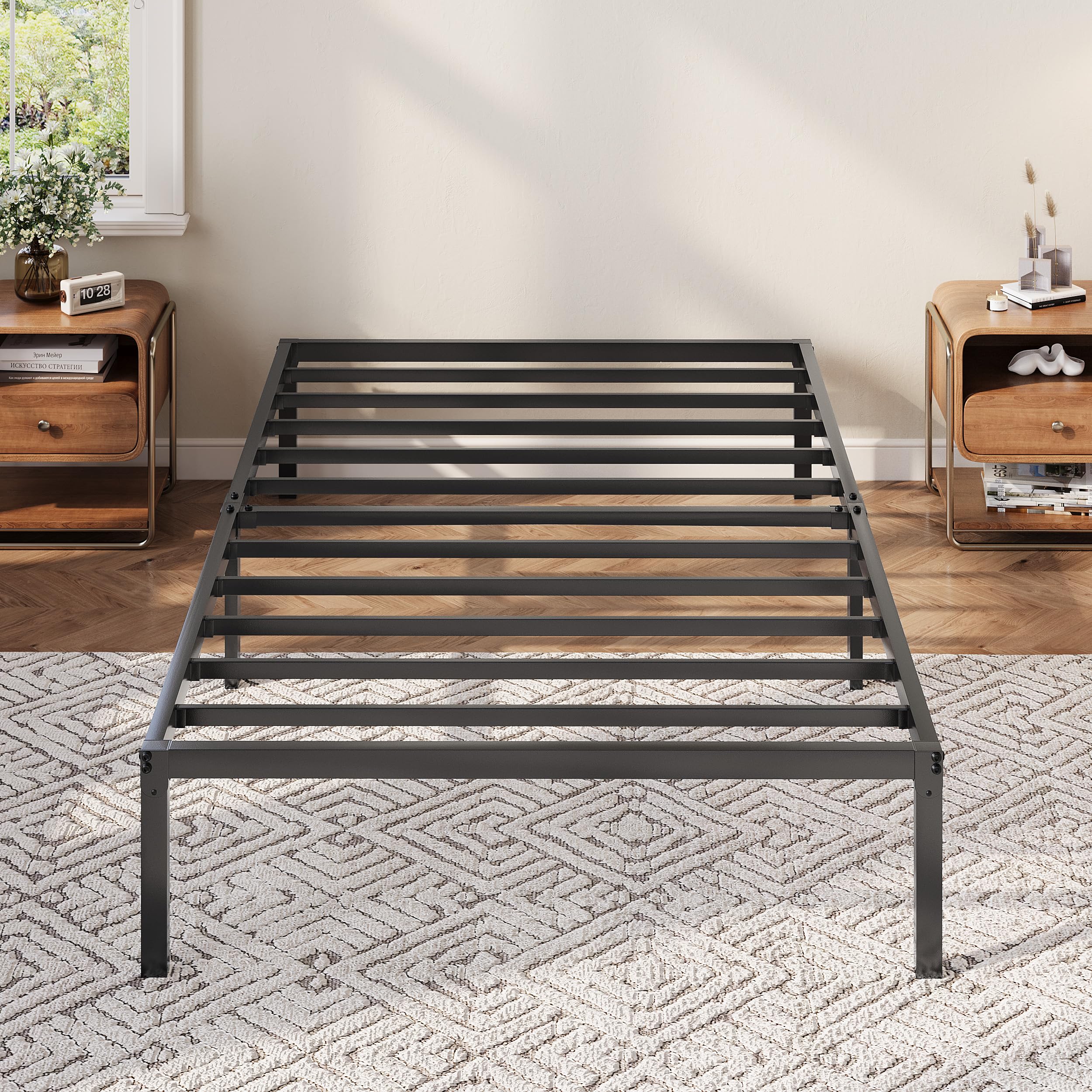 Allewie Queen Bed Frame, 12 Inch Metal Platform Beds with Storage Space, No Box Spring Required and Easy Assembly, Black