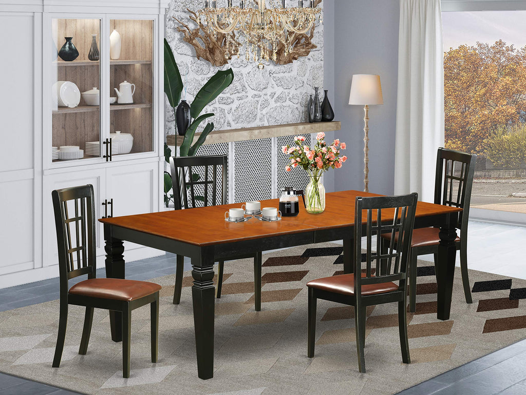 East West Furniture Algni5-Bch-Lc 5 Piece Modern Dining Table Set Includes A Rectangle Wooden Table With Butterfly Leaf And 4 Faux Leather Dining Room Chairs, 42X84 Inch, Black & Cherry