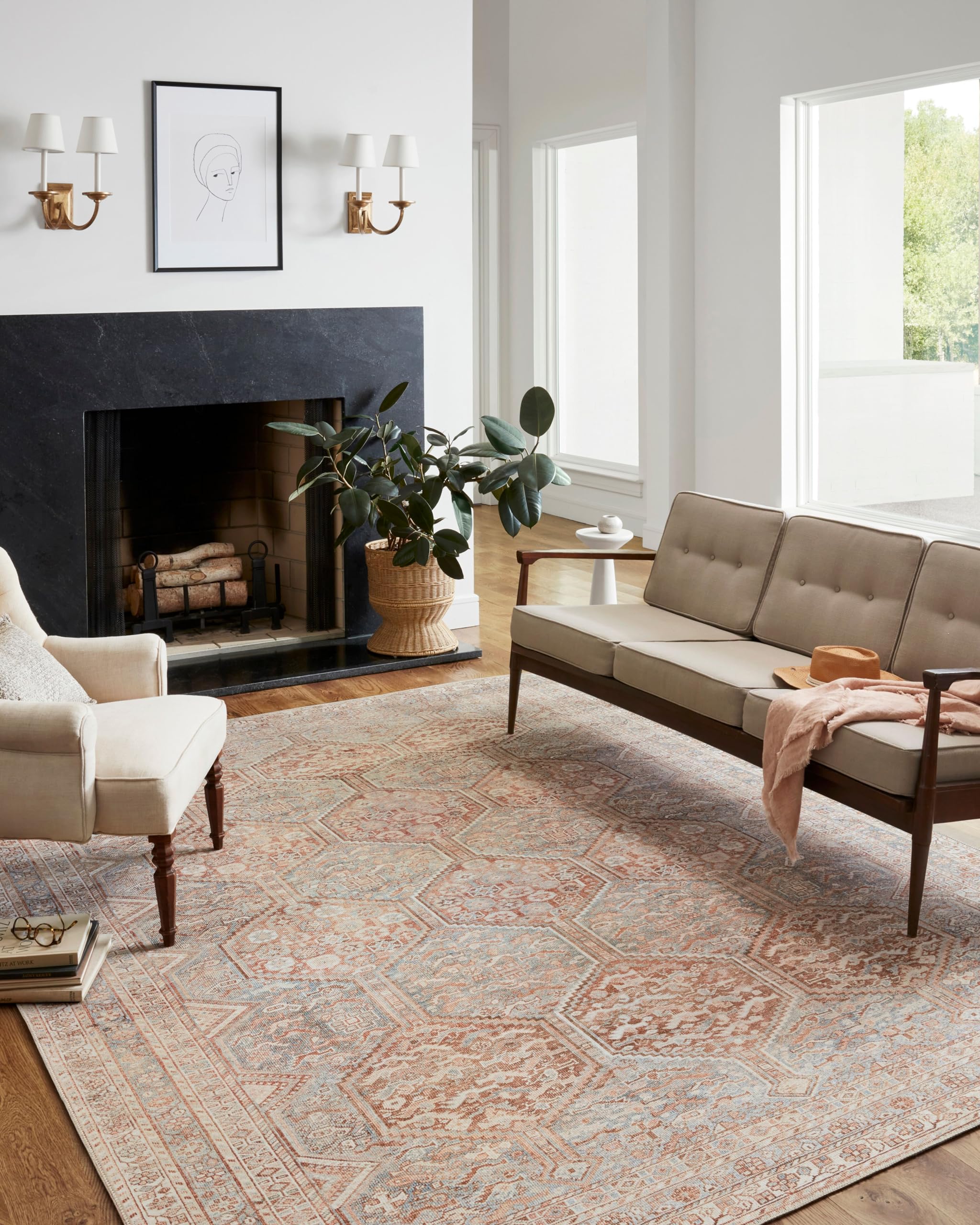 Loloi Chris Loves Julia x Jules Collection, Tangerine & Mist 2-0 x 5-0 Area Rug - Vintage Accent Rugs for Living Room, Bedroom