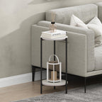Furinno Besi 2-Tier Modern Tall Round Side End Table with Sturdy Metal Legs, Set of 2, White/Black