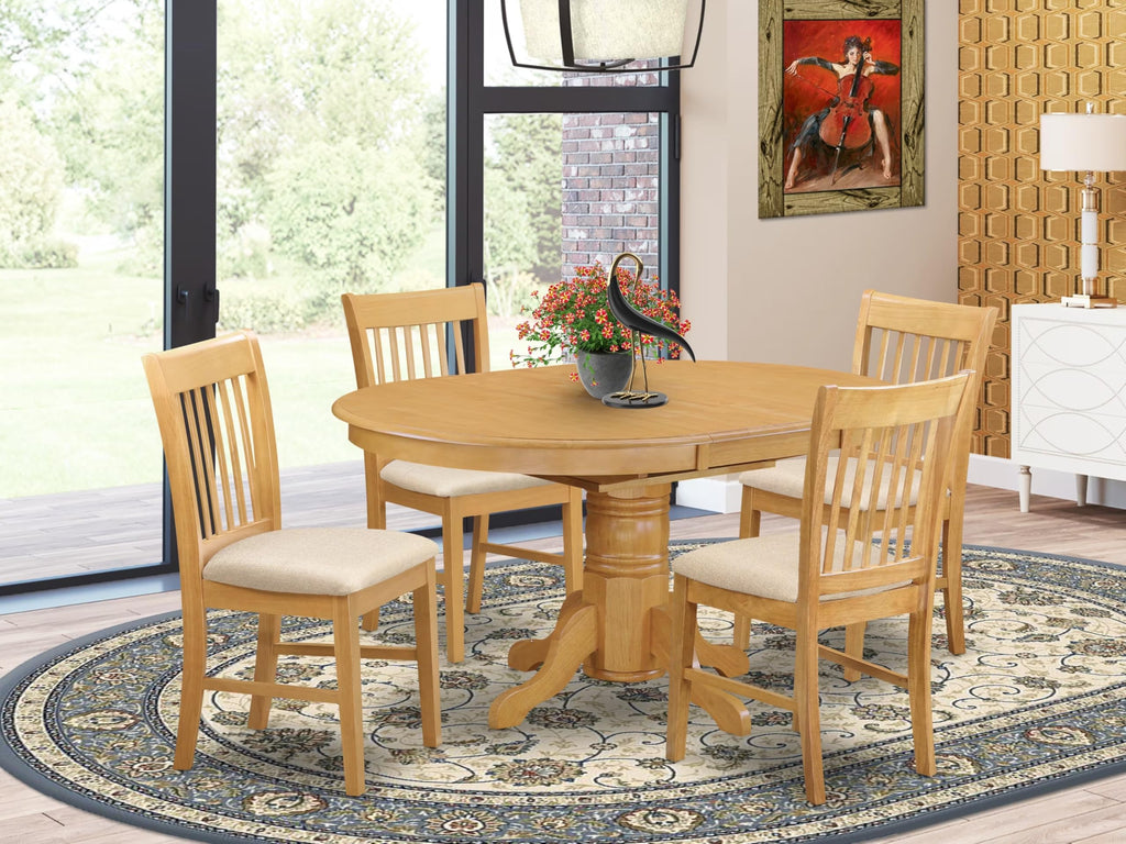 East West Furniture AVNO5-OAK-C Avon 5 Piece Modern Set Includes an Oval Wooden Table with Butterfly Leaf and 4 Linen Fabric Kitchen Dining Chairs, 42x60 Inch, Oak