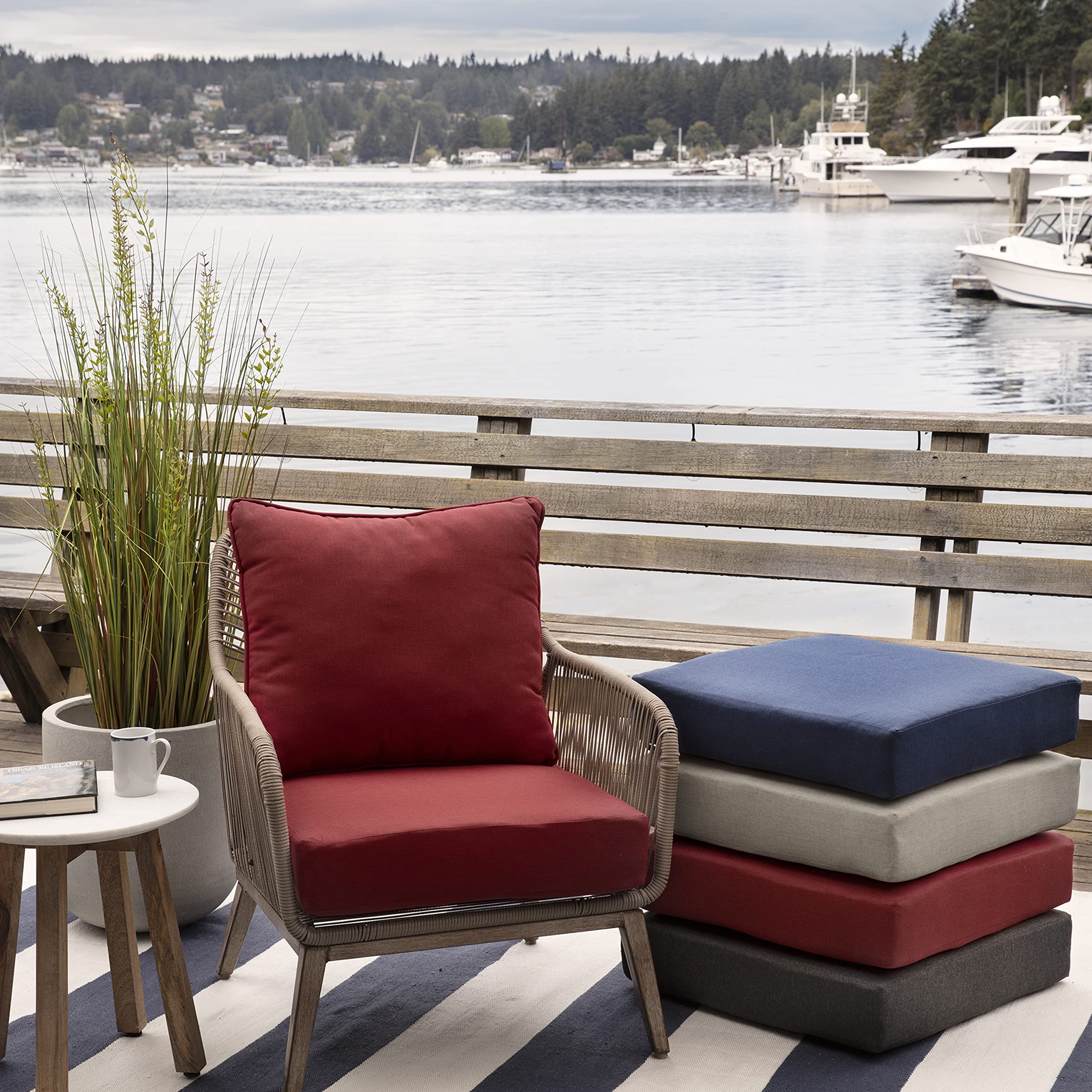 Arden Selections Oceantex Outdoor Deep Seating Cushion Set 24 X 24, Nautical Red