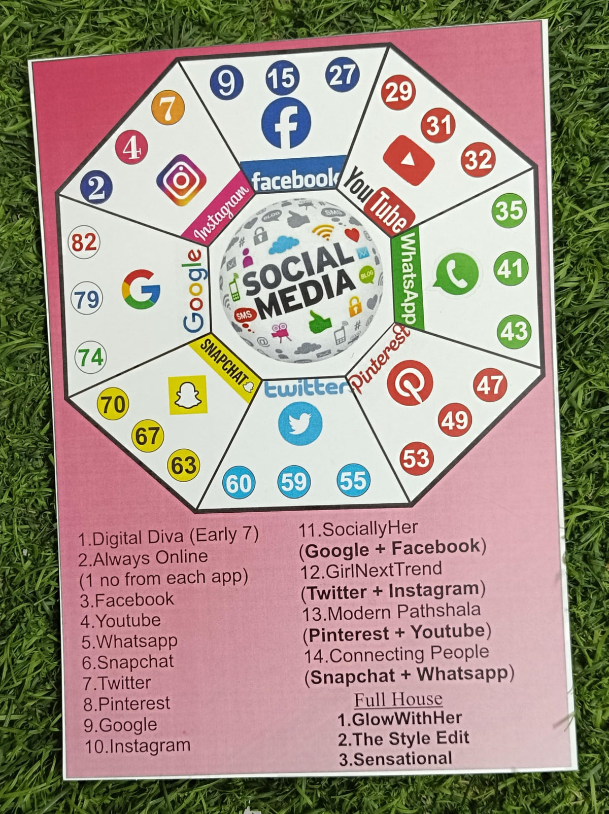 Social Media Theme Tambola Tickets (10 Pcs) | Fun Housie Game Cards Inspired By Instagram, Facebook, Youtube & Whatsapp | Perfec