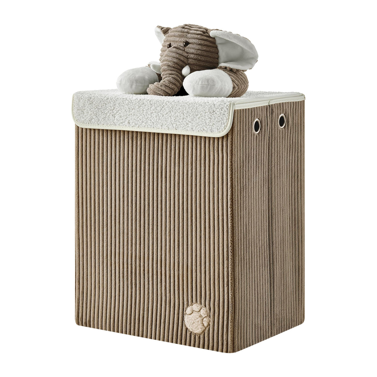 Collapsible Folding Corduroy Kids Plush Laundry Hamper Toy Storage (Gray Elephant)