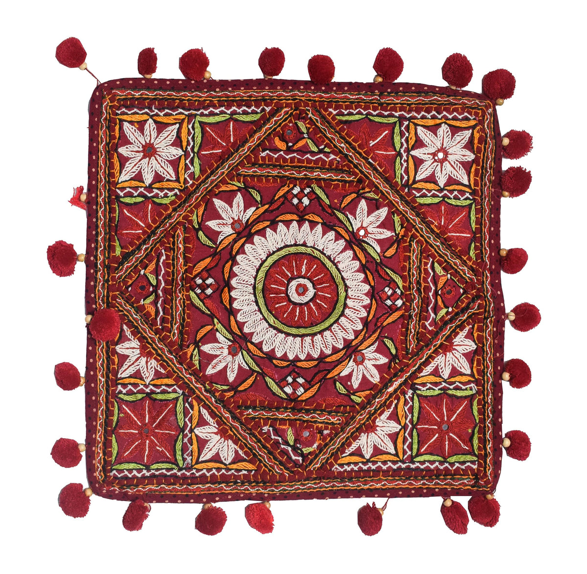 Ethnics Of Kutch Pakko Work Cotton Hand Embroidered Cushion Cover  40 Cms Length  (Maroon 17A04A)