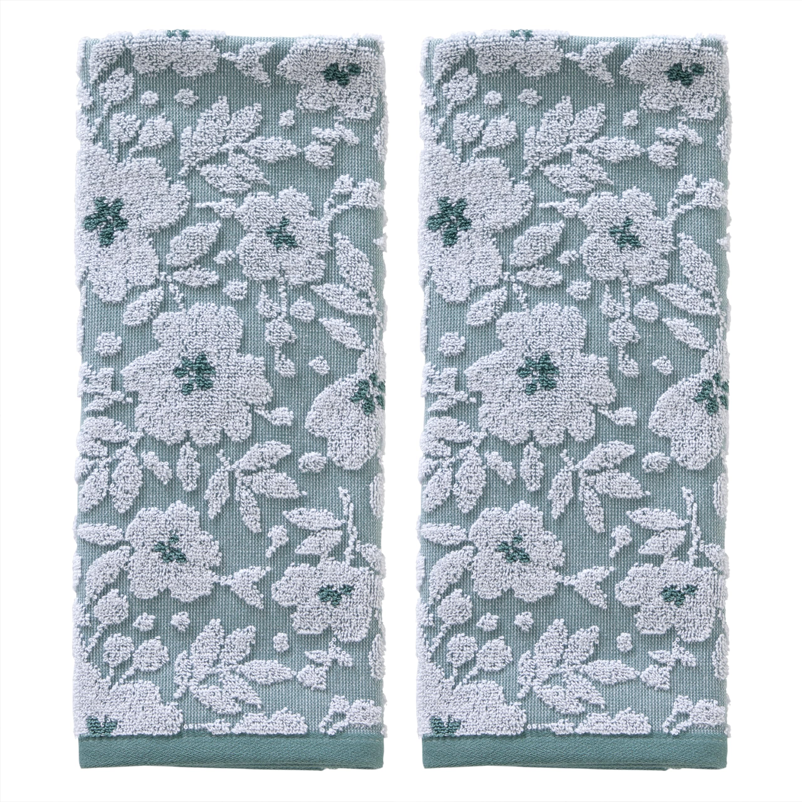 SKL Home Floral Jacquard Hand Towel Set, Moss Green, 2 Count