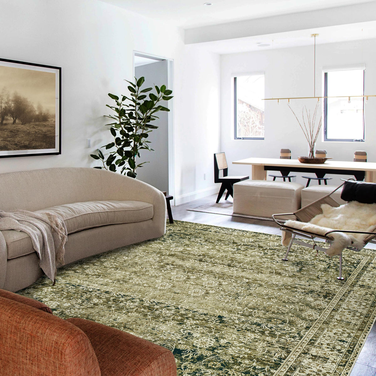 BILEEHOME Washable 6x9 Area Rugs for Bedroom Aesthetic,Cozy Soft Faux Wool Neutral Dark Olive Green Decor Vintage Boho Rug for L