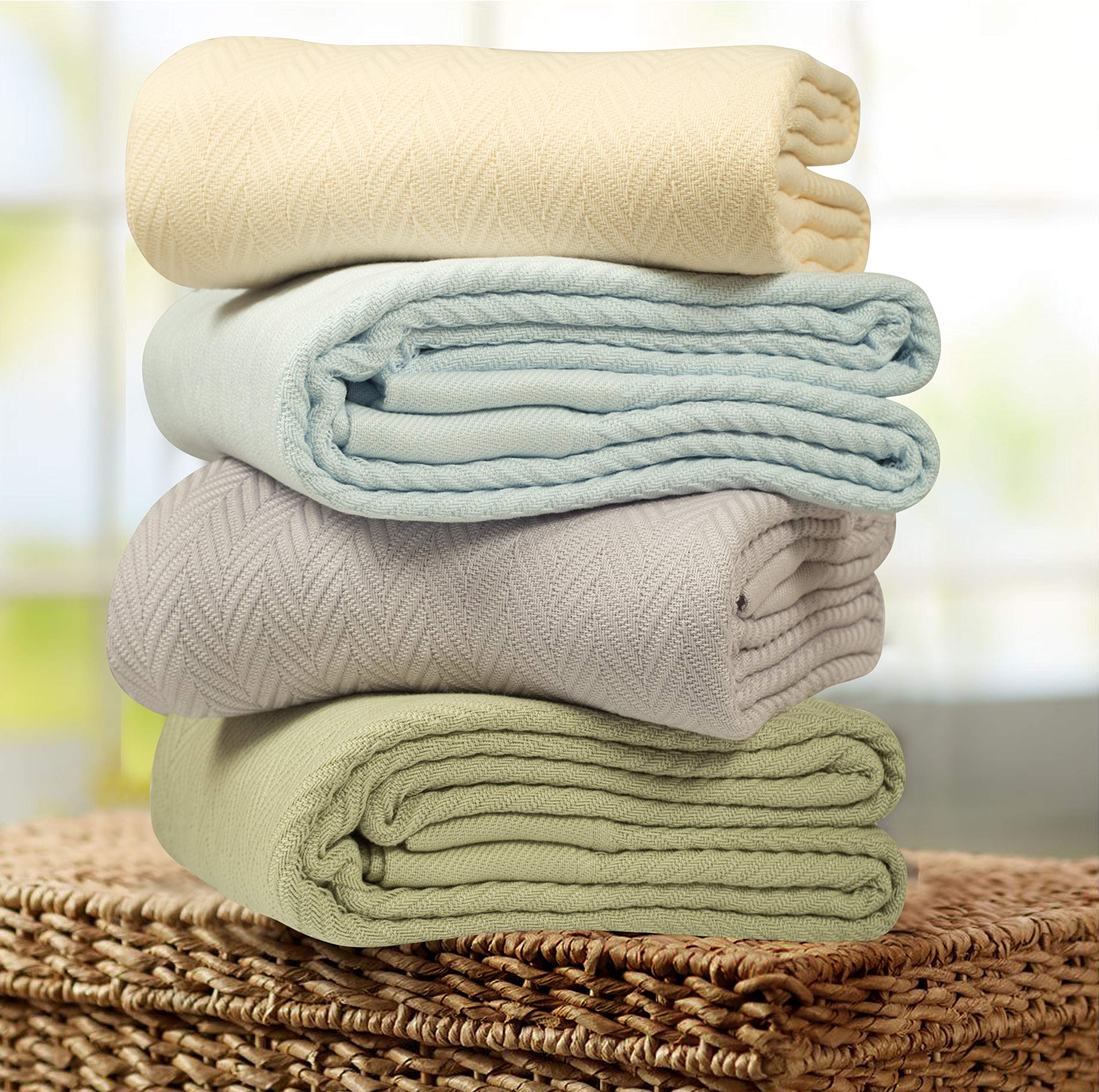 Threadmill Luxury Cotton Blankets For Twin Size Bed | All-Season 100% Cotton Twin Blanket For Bed | Herringbone Lightweight, Sof