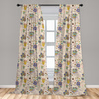 Ambesonne Botanical Window Curtains Pack Of 2, Abstract And Floral Pattern On Pastel Background Romantic Summer Garden, Lightwei