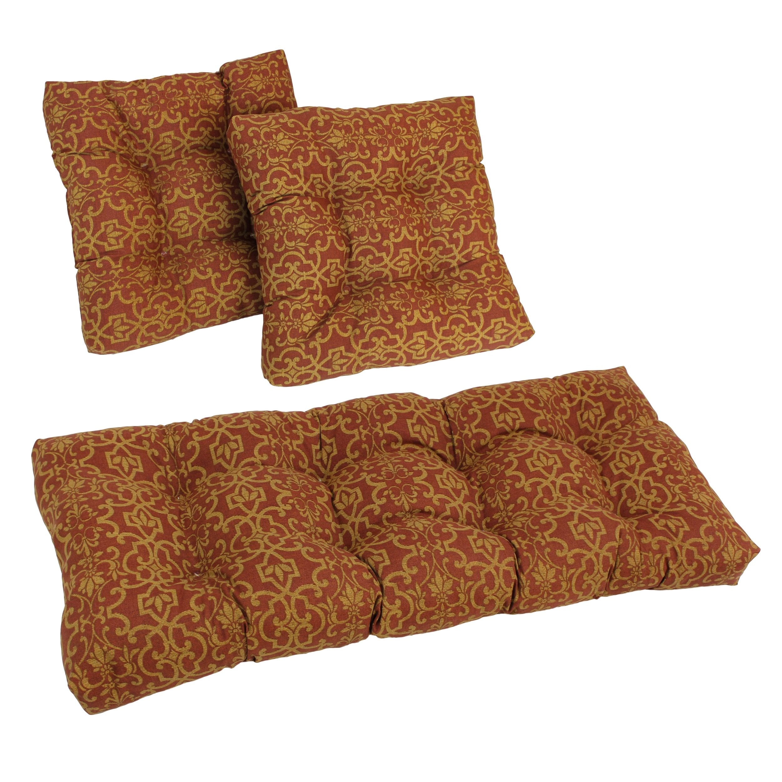 Blazing Needles Outdoor Tufted Settee Cushion Set, Vanya Paprika 3 Count