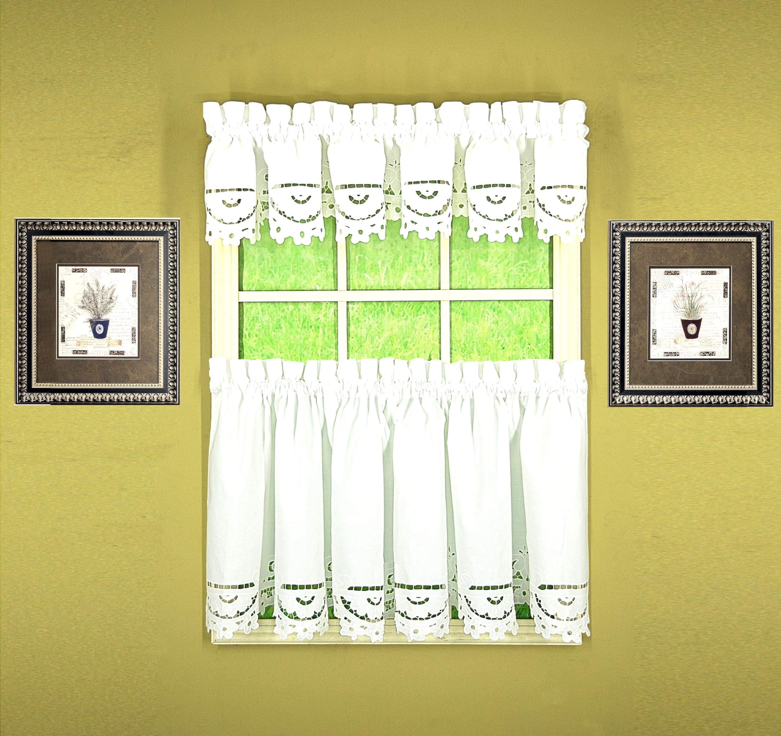Todays Curtain Imperial Classic Drawn Cutwork Window Tier, 30-Inch, White