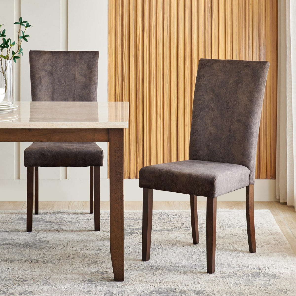 Home Centre | Helios Casper Set Of 2 Fabric Dining Chairs | Dining Chair For Home | Solid Wood | Brown | 1 Year Warranty