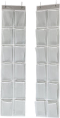 Simple Houseware 24 Pockets - 2Pk 12 Large Pockets Over Door Hanging Shoe Organizer, Grey