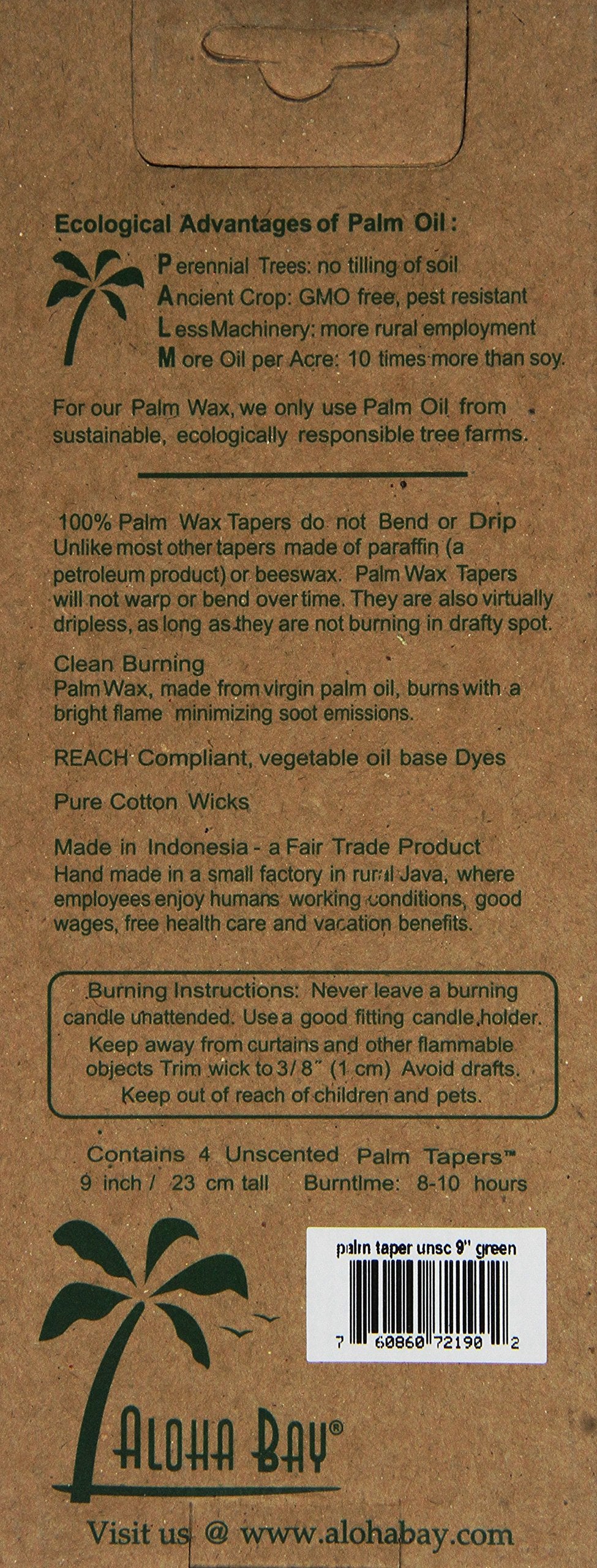Aloha Bay Palm Tapers, Green, 4 Count