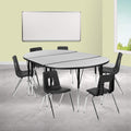 Flash Furniture 76 Oval Wave Collaborative Laminate Activity Table Set with 18 Student Stack Chairs, Grey/Black