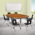Flash Furniture Mobile 86 Oval Wave Collaborative Laminate Activity Table Set with 18 Student Stack Chairs, Oak/Black