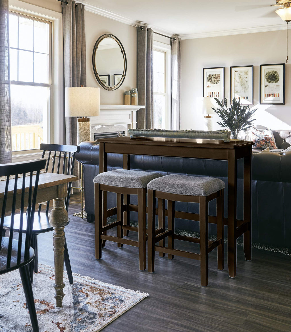 New Ridge Home Goods Brevard Pub Set of Two Sofa Table with Stools, Espresso