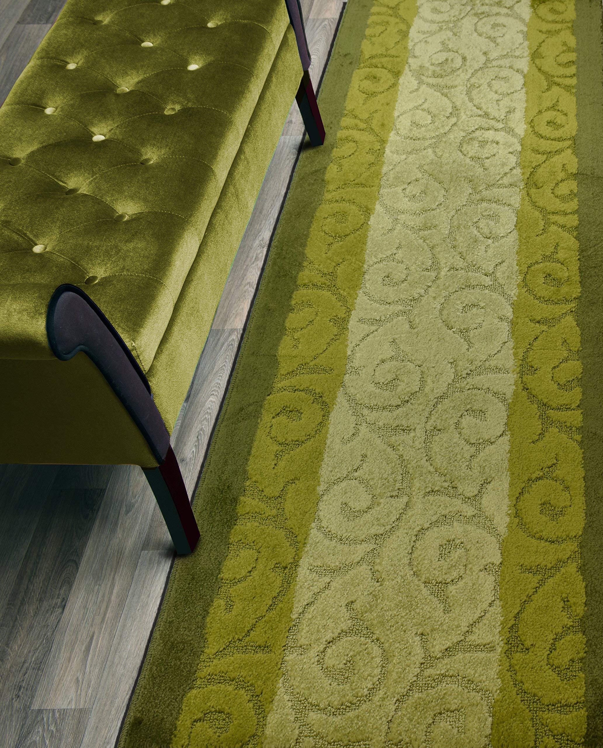 ORFA HOME Custom Size Hallway Runner Rug, Slip Resistant, 26 Inch Wide x Your Choice of Length Size, Scroll Green, 26 Inch X 9 F