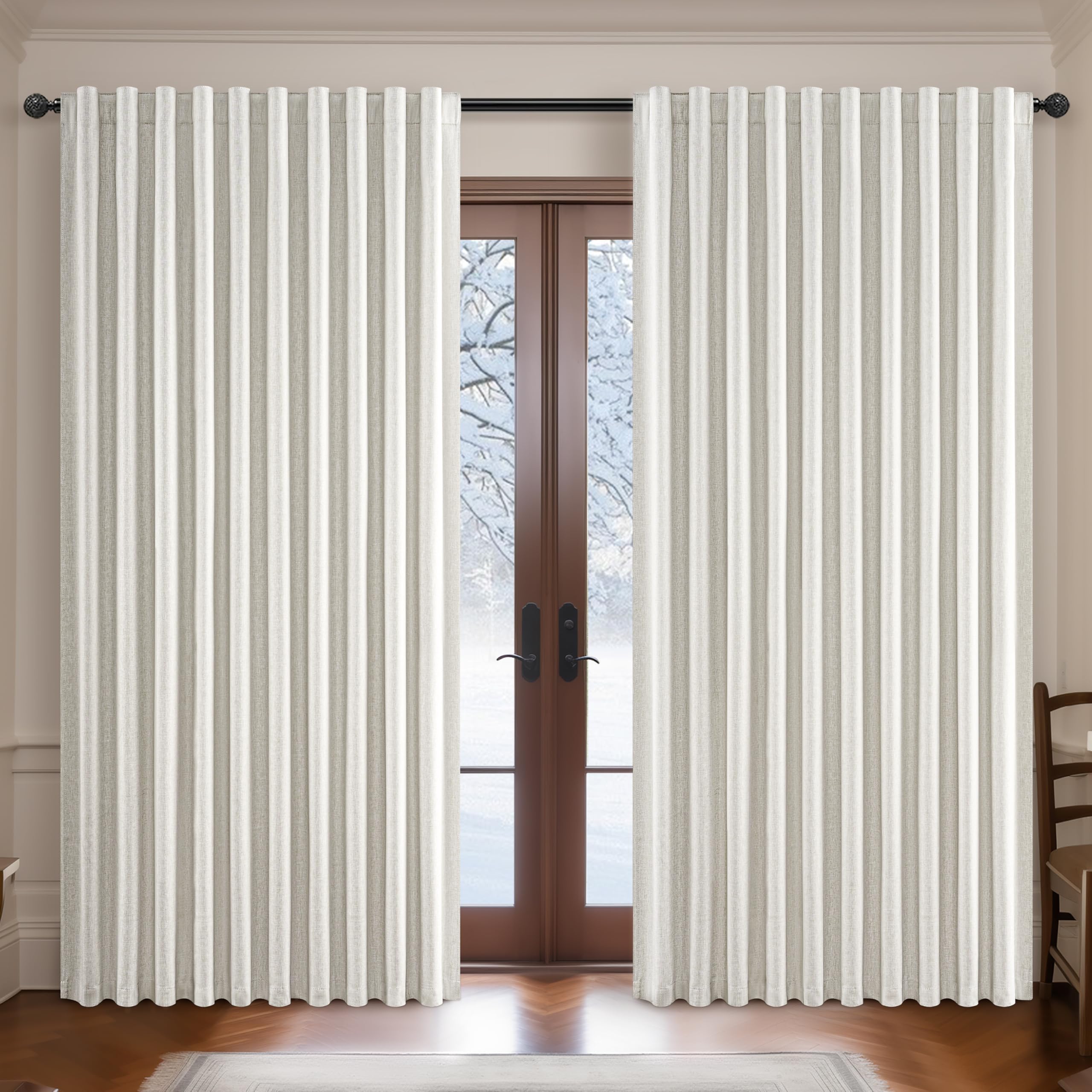 Birch Extra Wide 70 Inch Total 140 Blackout Crtains for Living Room 2 Panels Set, Farmhouse Thick Linen Blend Room Darkening Win