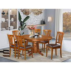 East West Furniture Avon 7 Piece Modern Set Consist of an Oval Wooden Table with Butterfly Leaf and 6 Faux Leather Kitchen Dining Chairs, 42x60 Inch, Saddle Brown