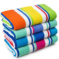 Extra Large Terry Loop Cabana Stripe Beach Towel 34 x 63 inch Soft Resort Style (Assorted Cabana, 4 Pack)
