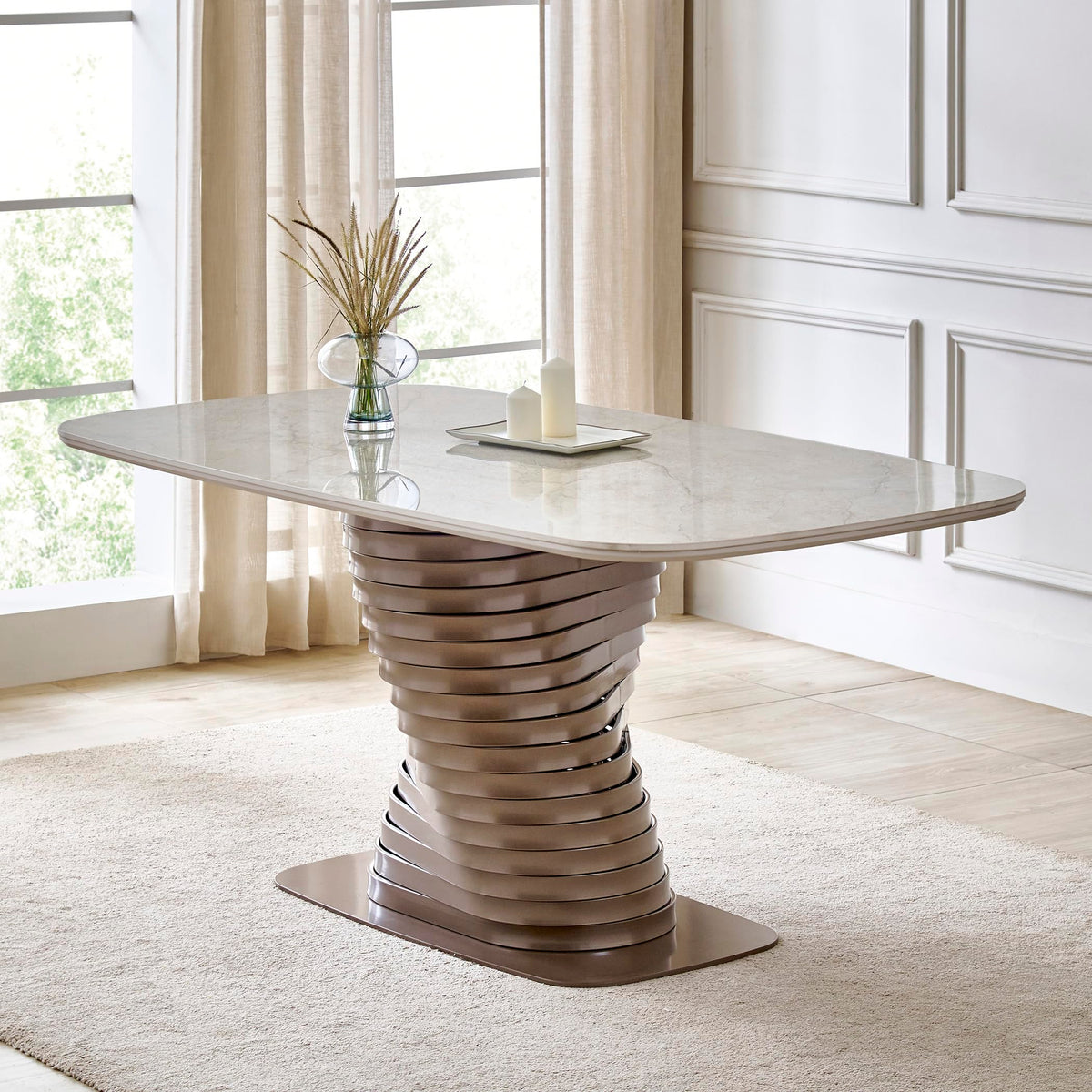 Home Centre | Swirl Sintered 6 Seater Dining Tables | Dining Set For Home | Sintered Stone | Beige | 1 Year Warranty