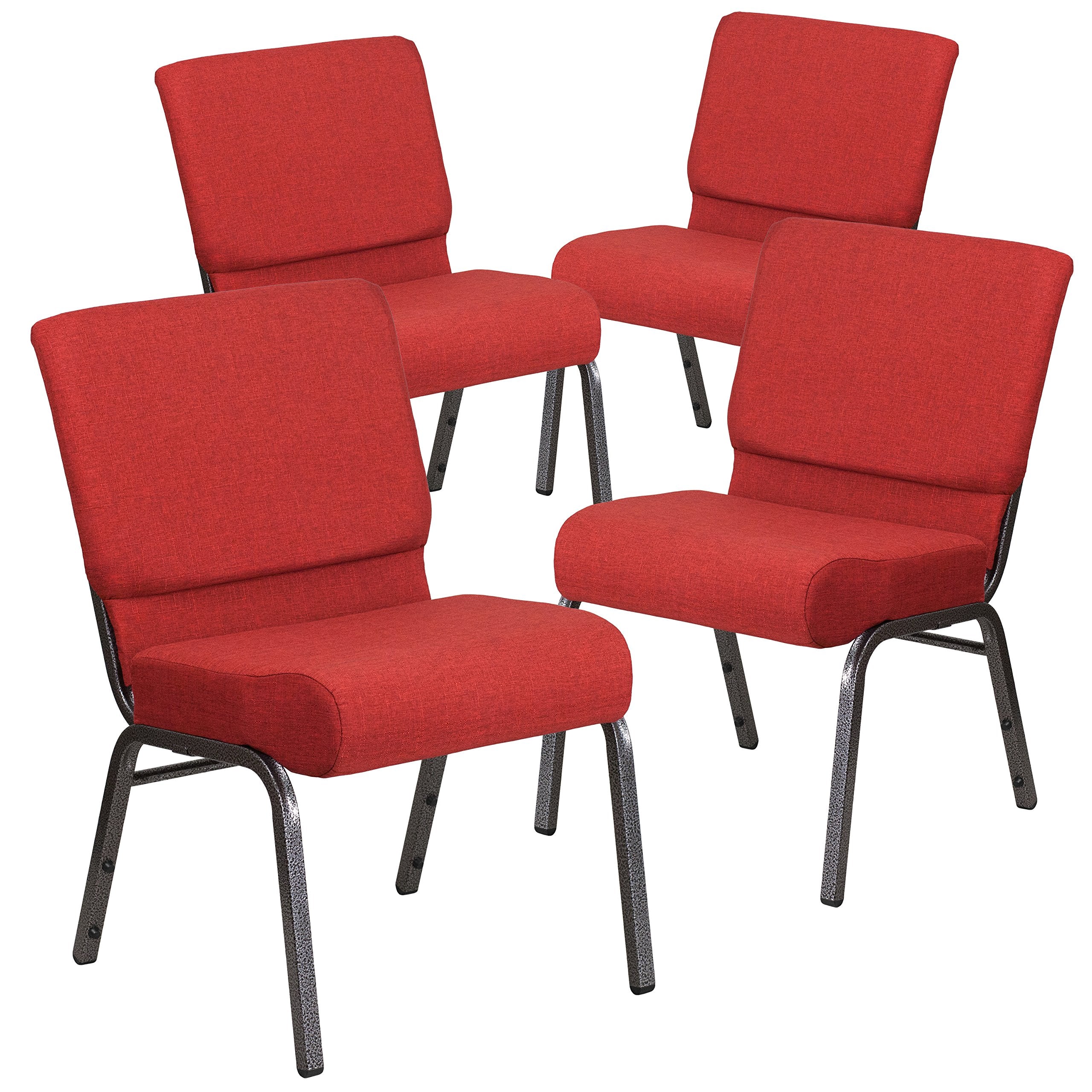 4 Pk. 21 Extra Wide Crimson Fabric Stacking Church Chair - Silver Vein Frame