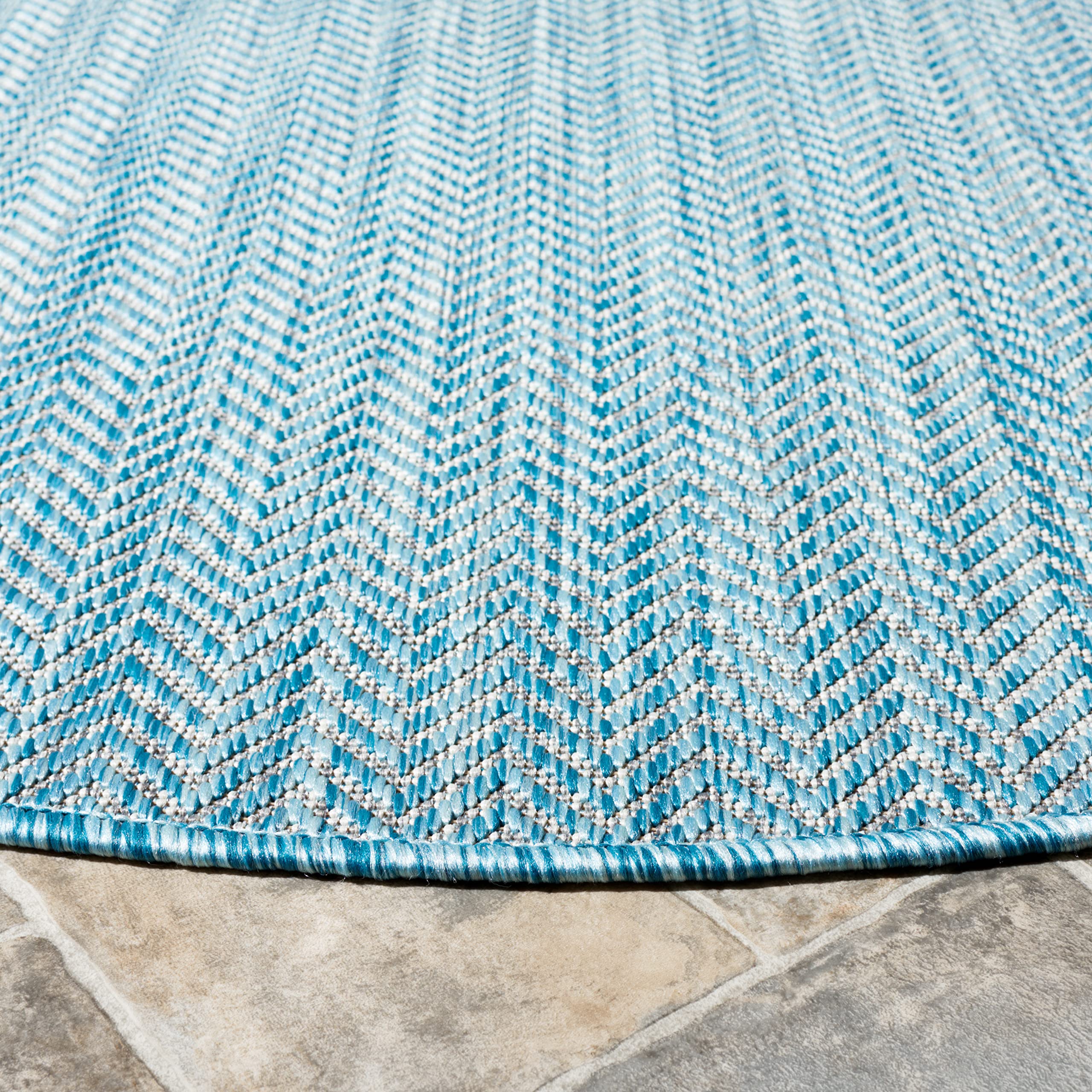 Safavieh Courtyard Collection 7 Feet 10 Inches X 7 Feet 10 Inches Round Aqua/Grey Cy8022 Indoor/ Outdoor Waterproof Easy Cleanin