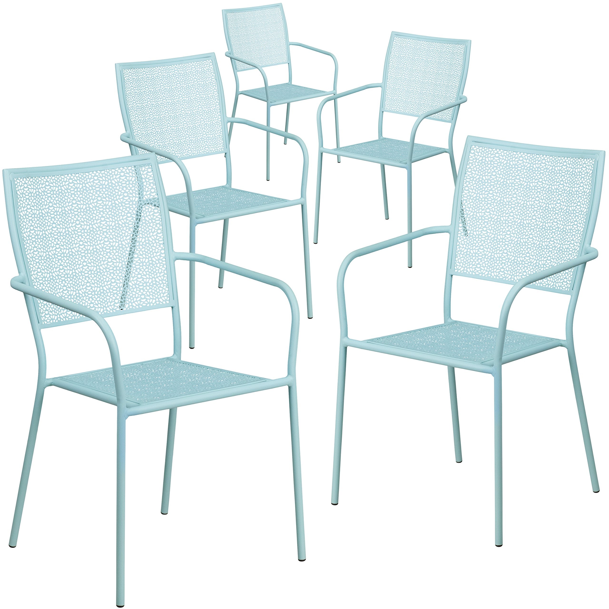 5 Pk. Sky Blue Indoor-Outdoor Steel Patio Arm Chair with Square Back