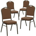 4 Pk. Stacking Chair with Coffee Fabric and 2.5 Thick Seat - Gold Vein Frame