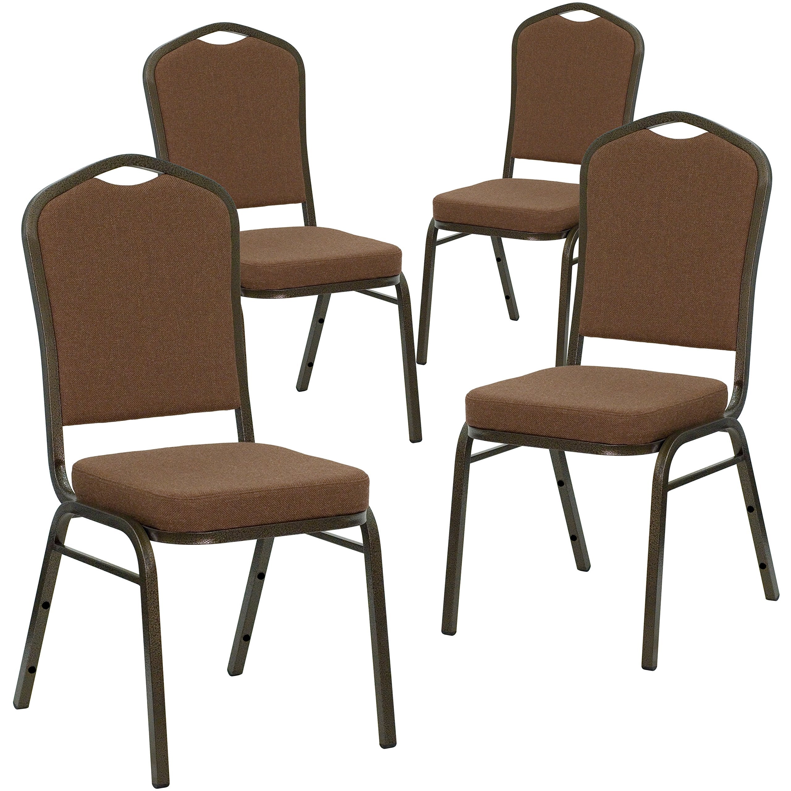 4 Pk. Stacking Chair with Coffee Fabric and 2.5 Thick Seat - Gold Vein Frame