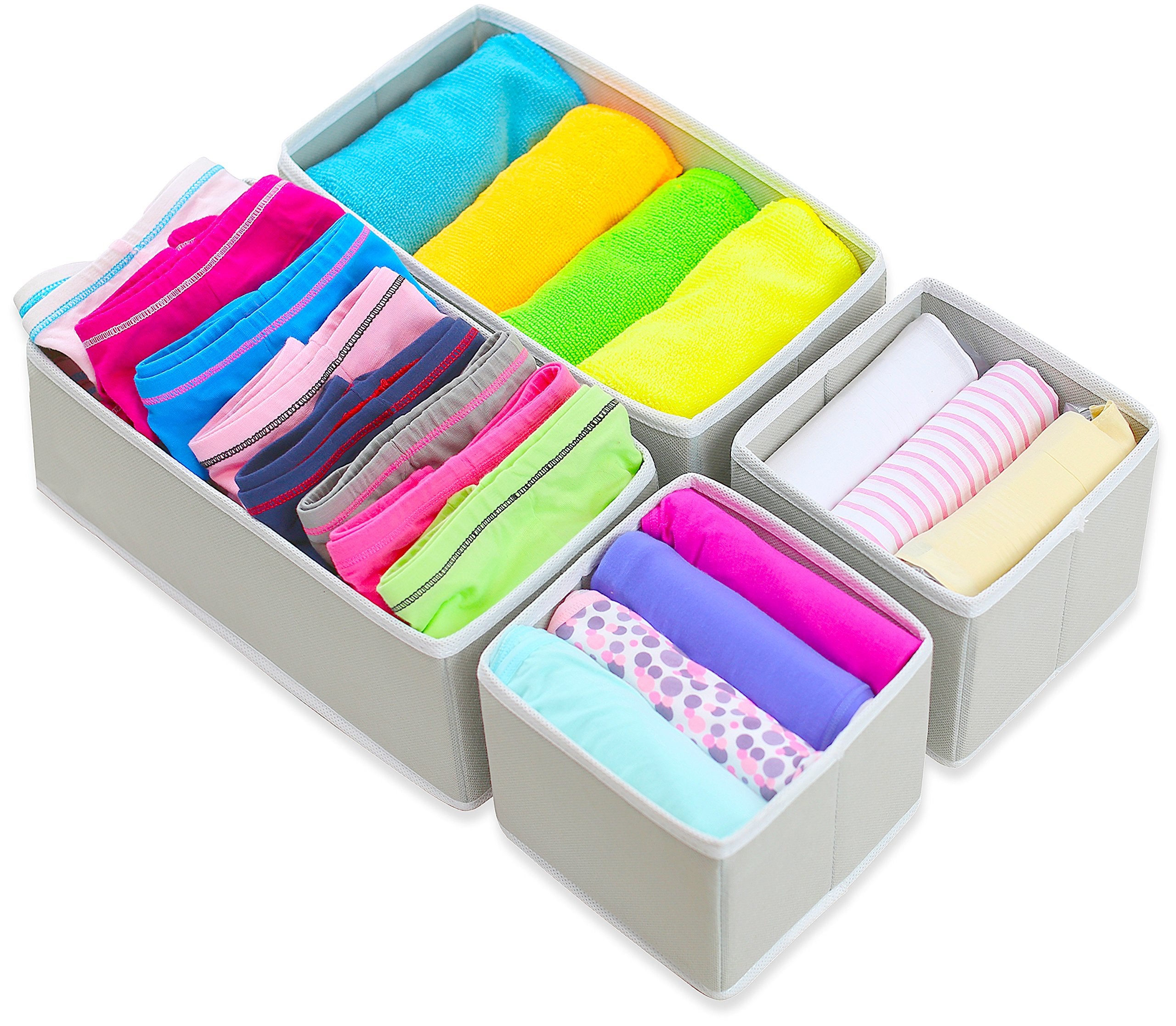 Simple Houseware Underwear Organizer Set of 4, Gray - Collapsible Drawer Storage for Socks, Bras, Undergarments, and Panties