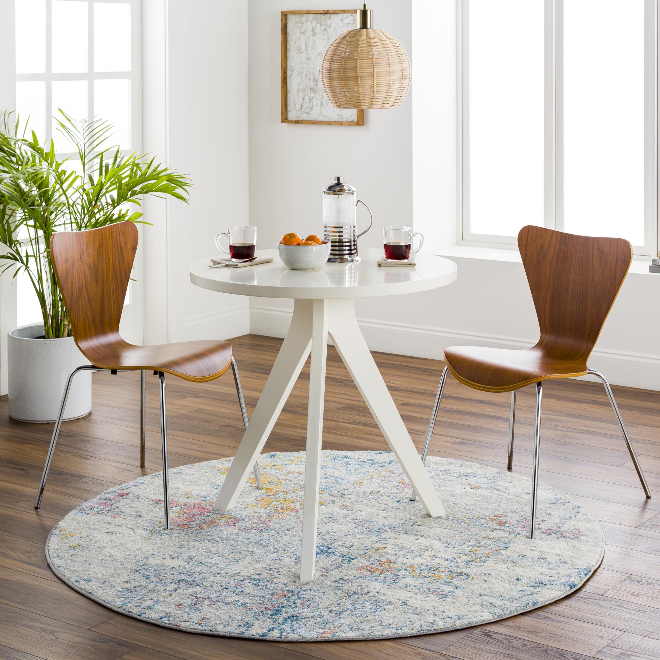 Livabliss Arti Modern Abstract Area Rug,53 Round,Aqua/Coral