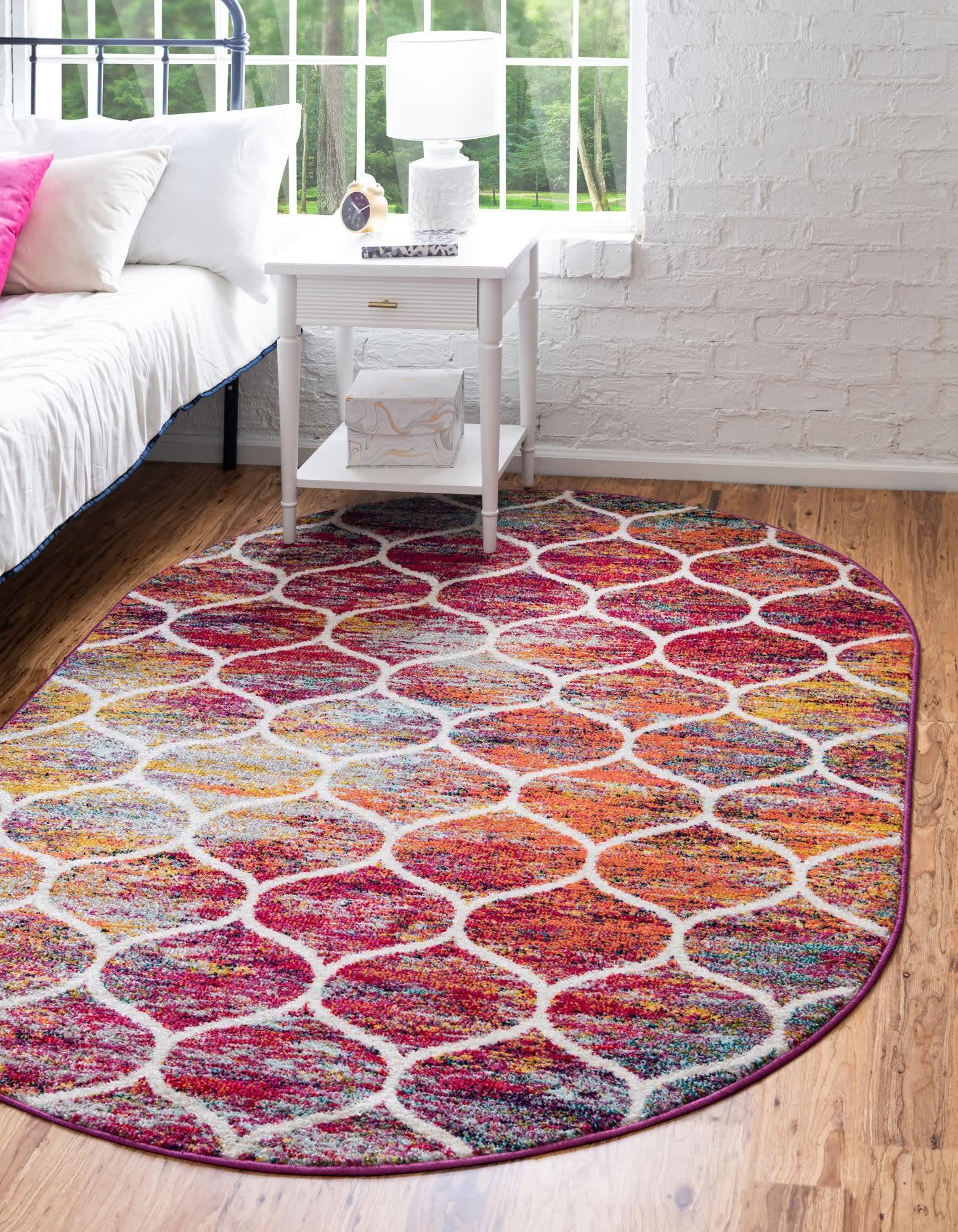 Unique Loom Trellis Frieze Collection Area Rug - Rounded (3' x 5' Oval, Multi/ Black)