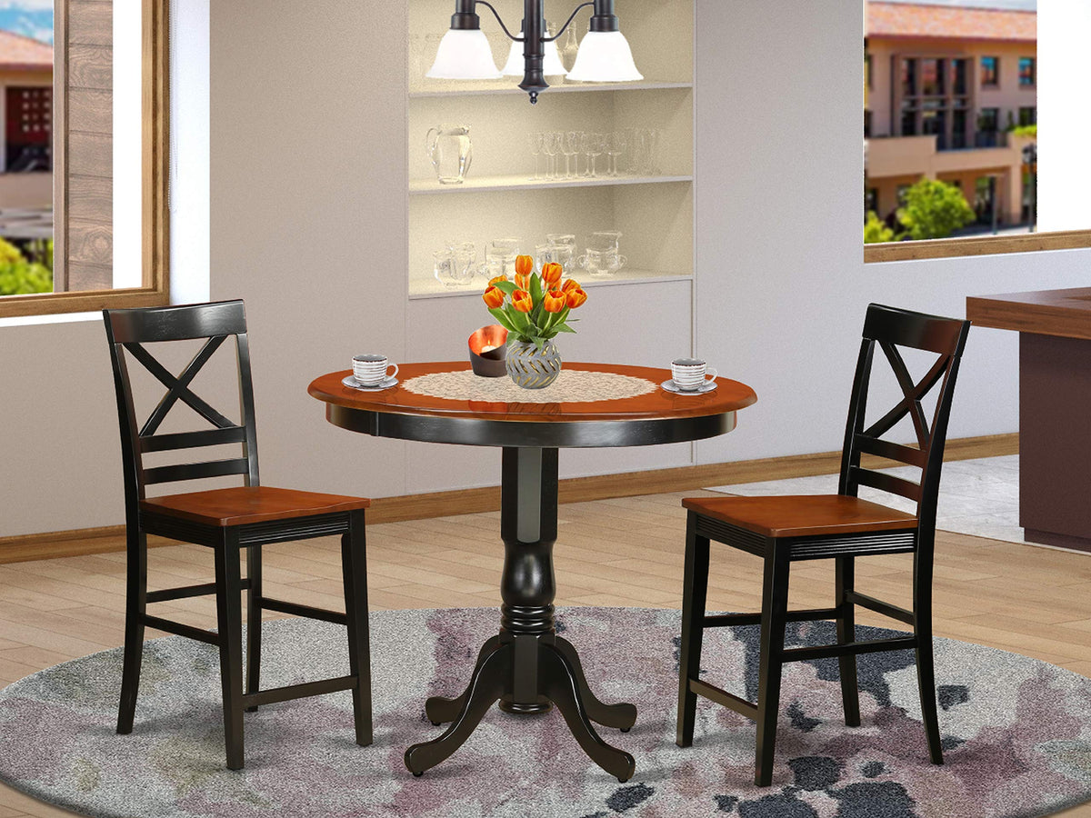East West Furniture Trqu3-Blk-W 3 Pc Counter Height Pub Set-Pub Table And 2 Bar Stools With Backs