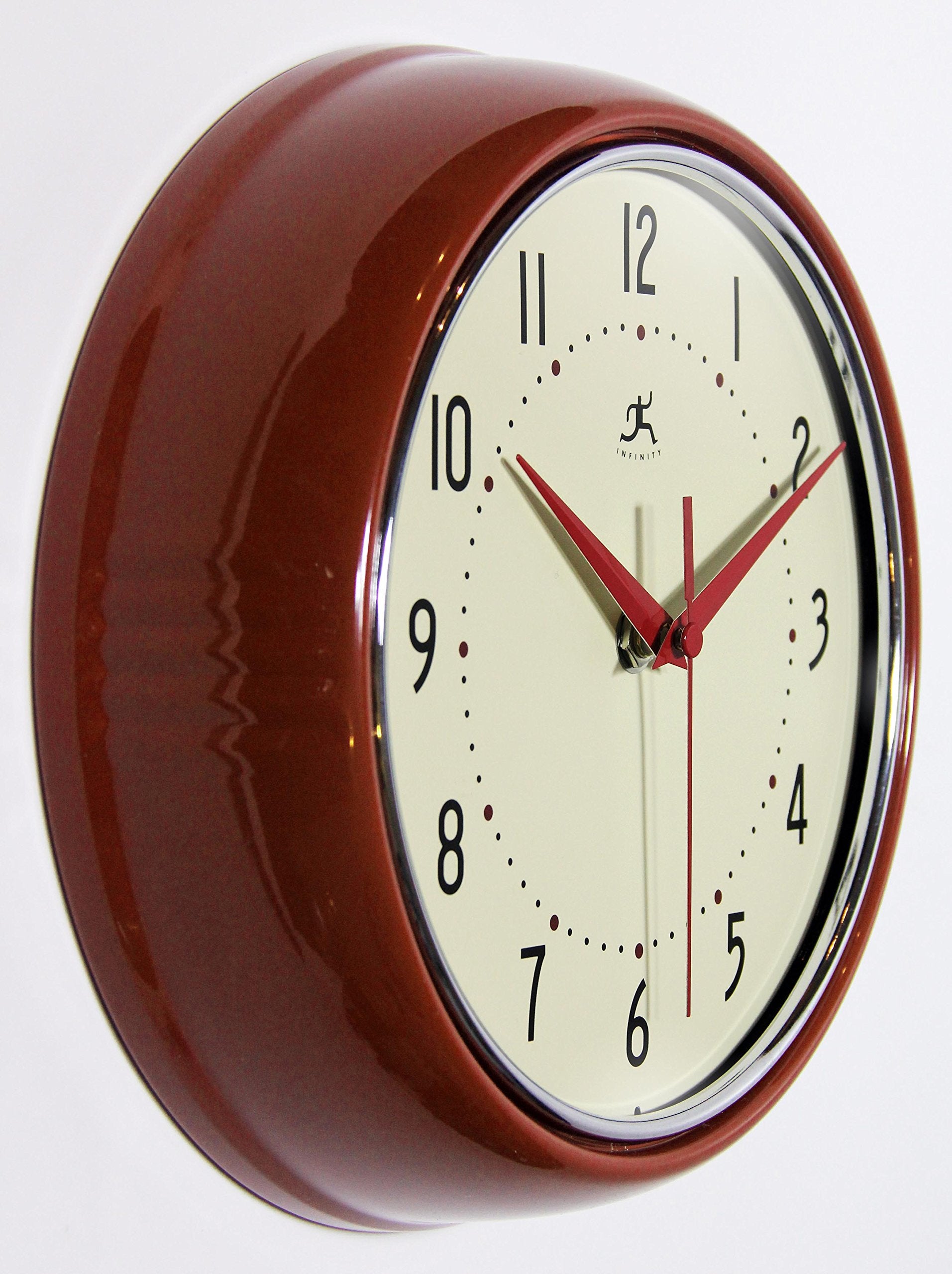 Infinity Instruments Ltd. Retro 12 Inch Silent Sweep Non-Ticking Mid Century Modern Kitchen Diner Wall Clock Quartz Movement Ret