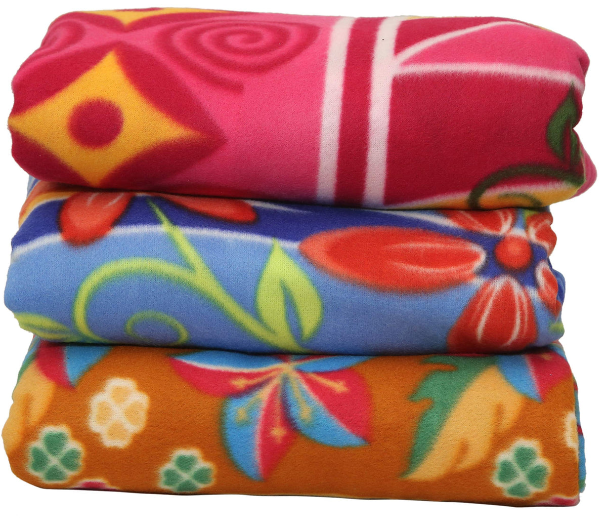 Goyals  Fleece Double Bed Multicolour Printed Blanket  Set of 3