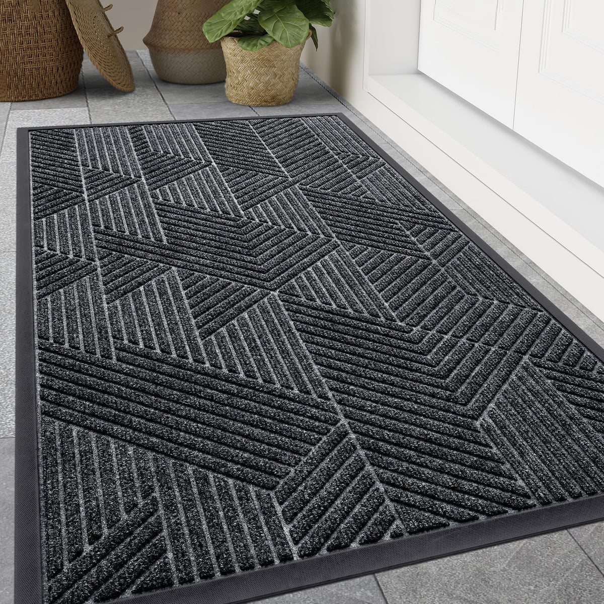 Smiry Front Door Mat Outside Entrance, Heavy Duty Natural Rubber Mat, Sturdy Trap Dirt And Moisture Indoor Outdoor Door Mat, Easy Clean Low Profile Doormat Outdoor Entrance, 47X24 Inch, Grey