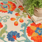Nourison Aloha Indoor/Outdoor Red Multicolor 9' X 12' Area Rug, Easy Cleaning, Non Shedding, Bed Room, Living Room, Dining Room, Backyard, Deck, Patio (9X12)