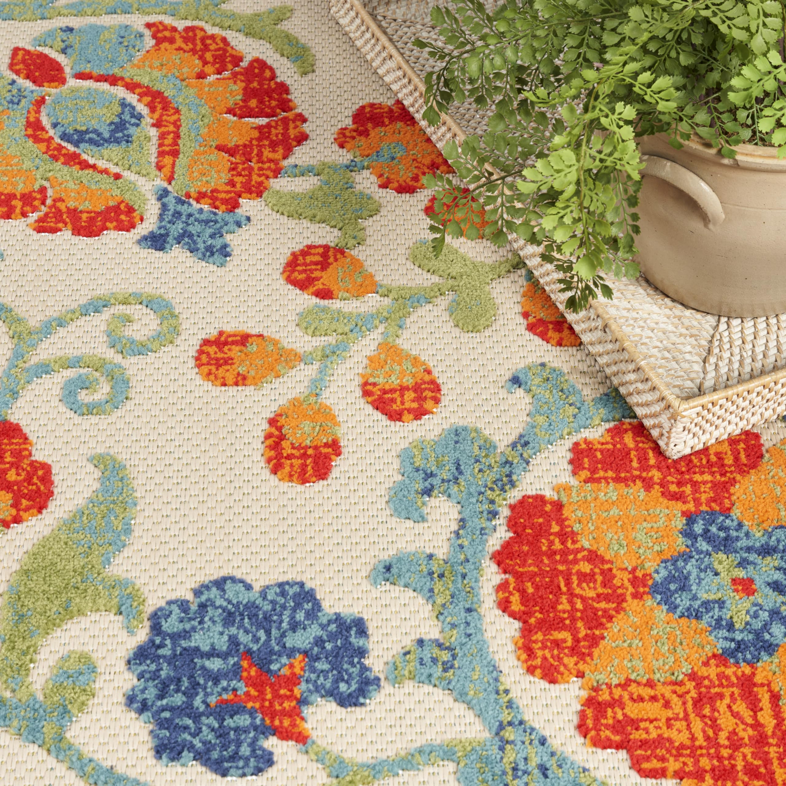 Nourison Aloha Indoor/Outdoor Red Multicolor 9' X 12' Area Rug, Easy Cleaning, Non Shedding, Bed Room, Living Room, Dining Room, Backyard, Deck, Patio (9X12)