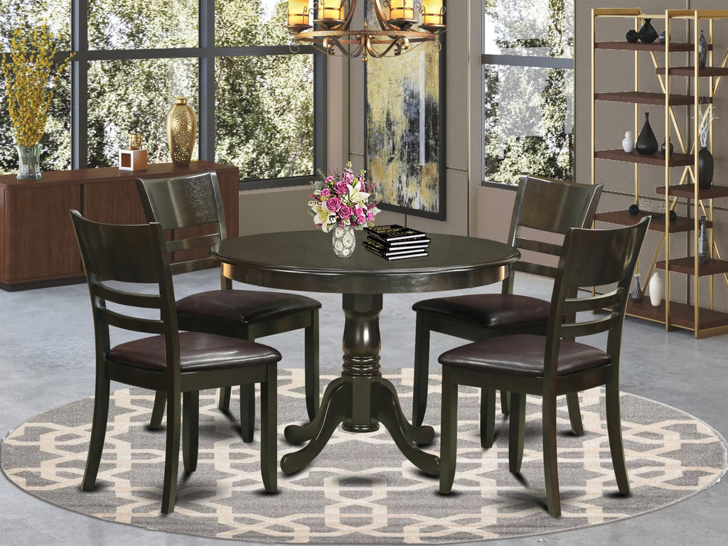 East West Furniture HLLY5-CAP-LC 5 Piece Kitchen Table Set for 4 Includes a Round Dining Room Table with Pedestal and 4 Faux Leather Upholstered Dining Chairs, 42x42 Inch, Cappuccino