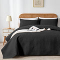 Wuruibo King/Cal King Quilt Set Black, Microfiber Lightweight Bedspreads, Ultrasonic Embossed Solid Coverlet, Thin Bedding Set F