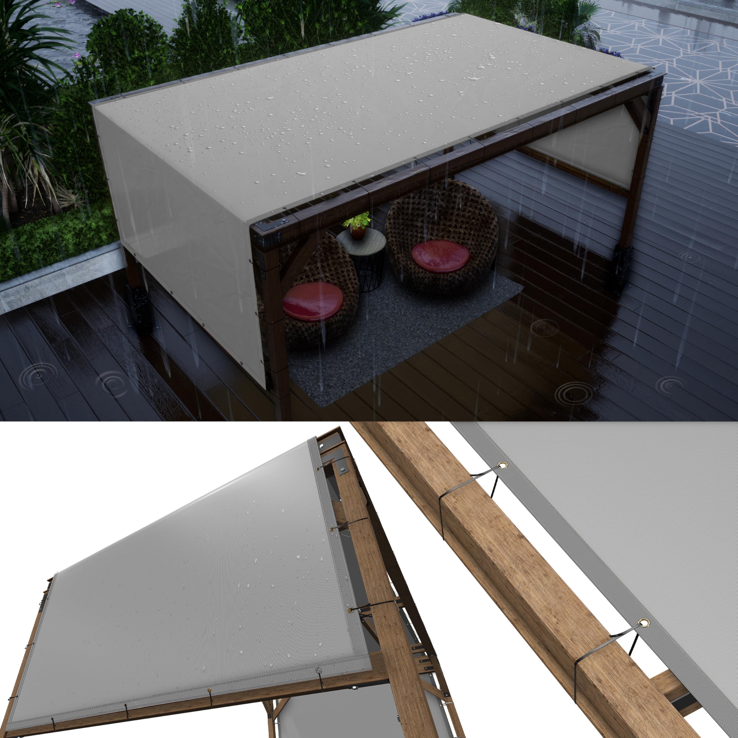 ColourTree 7  x 12  Grey Waterproof Pergola Sun Shade Canopy Replacement Cover UPF50, Commercial Grade 260 GSM Cloth for Outdo