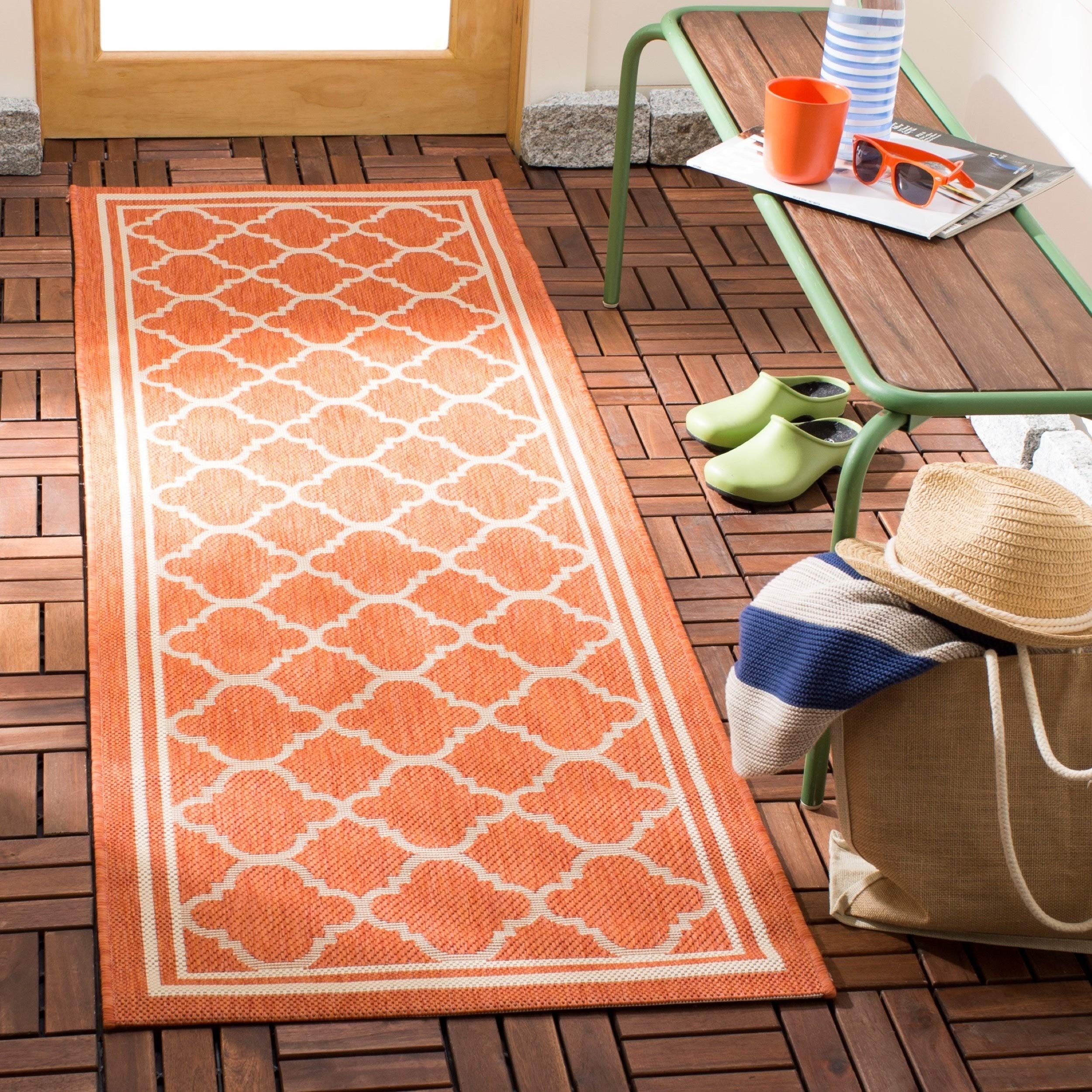 SAFAVIEH Courtyard Collection 23 x 14 Terracotta / Bone CY6918 Trellis Indoor/ Outside Waterproof Easy cleansingPatio Backyard