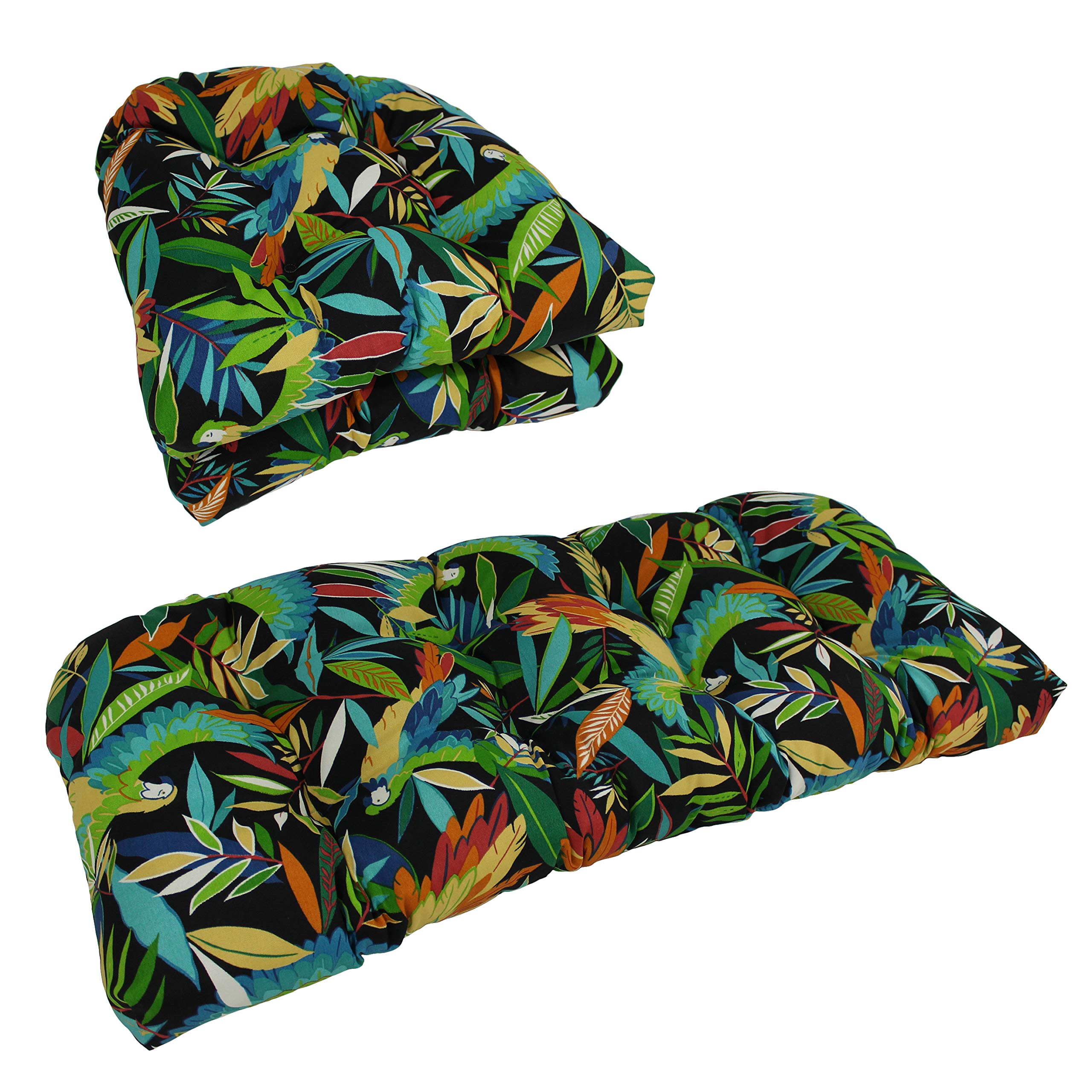Blazing Needles Outdoor Rounded Back Settee Cushion Set, Tucuman Ebony 3 Count
